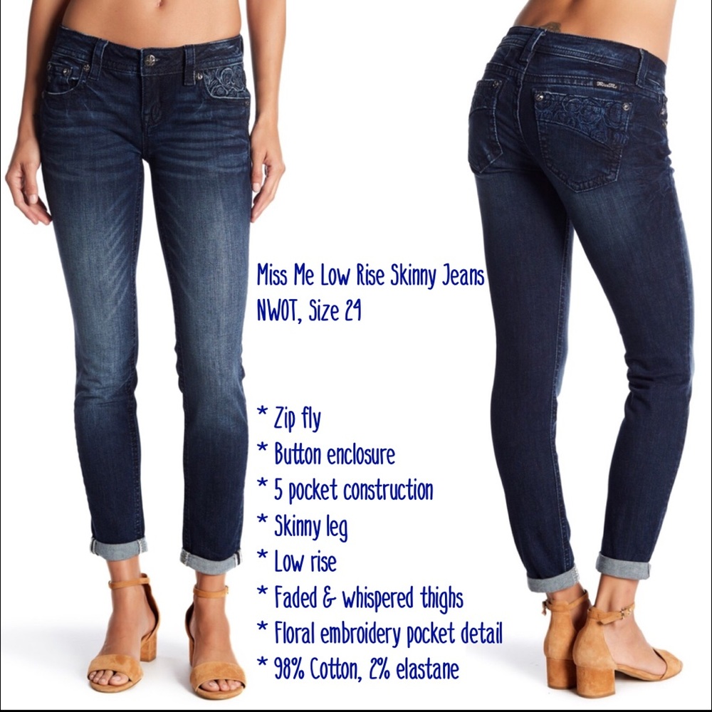 NWOT Low Rise Skinny w/ Floral Embroidered Pockets
